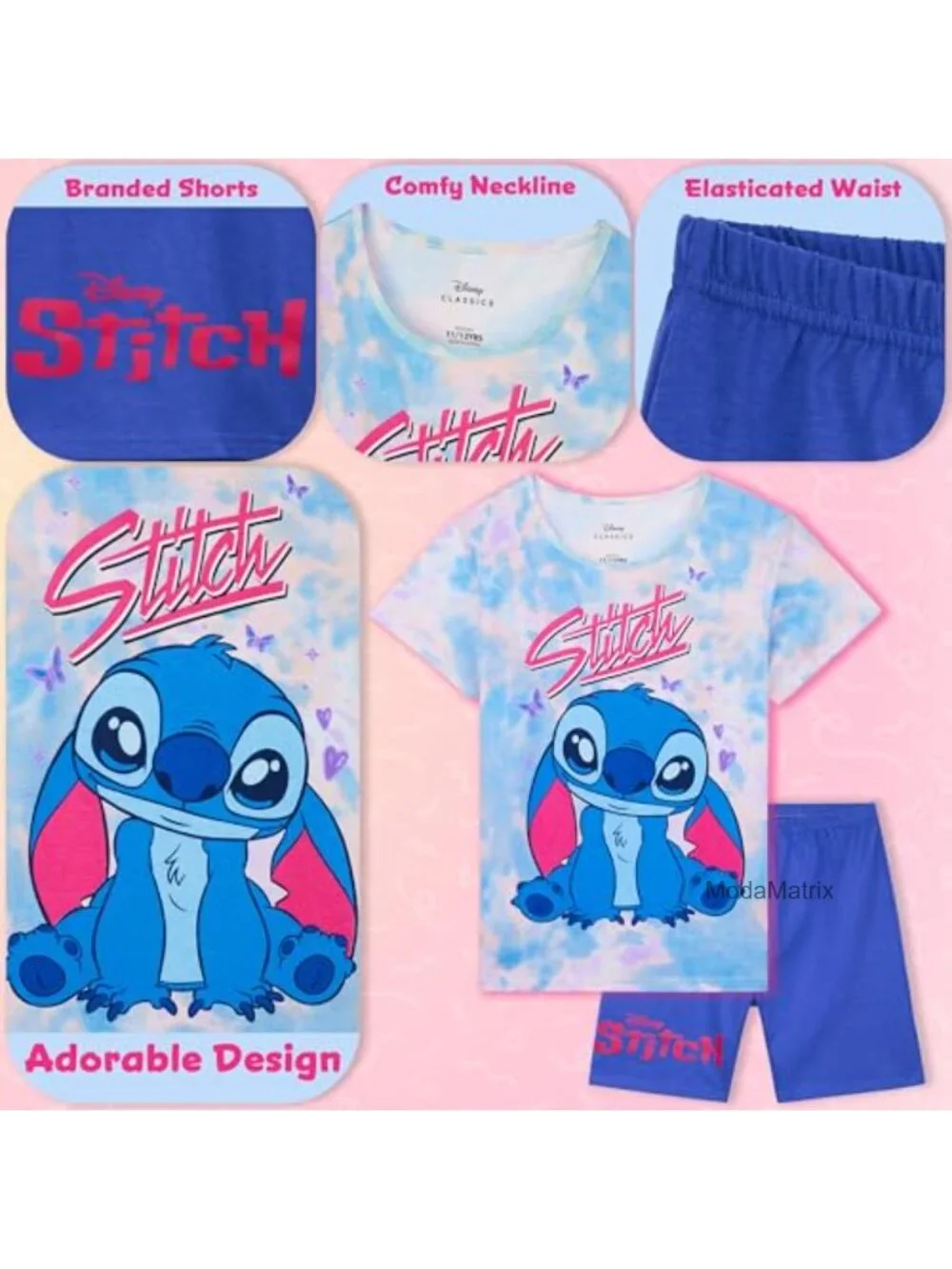 Kids Disney Stitch 2 Piece Pajama Set Short Sleeve Cotton Pjs Shorts